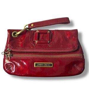 NWOT - Jimmy Choo Burgundy Patent Leather Clutch With Wristlet Handle CHERRY RED